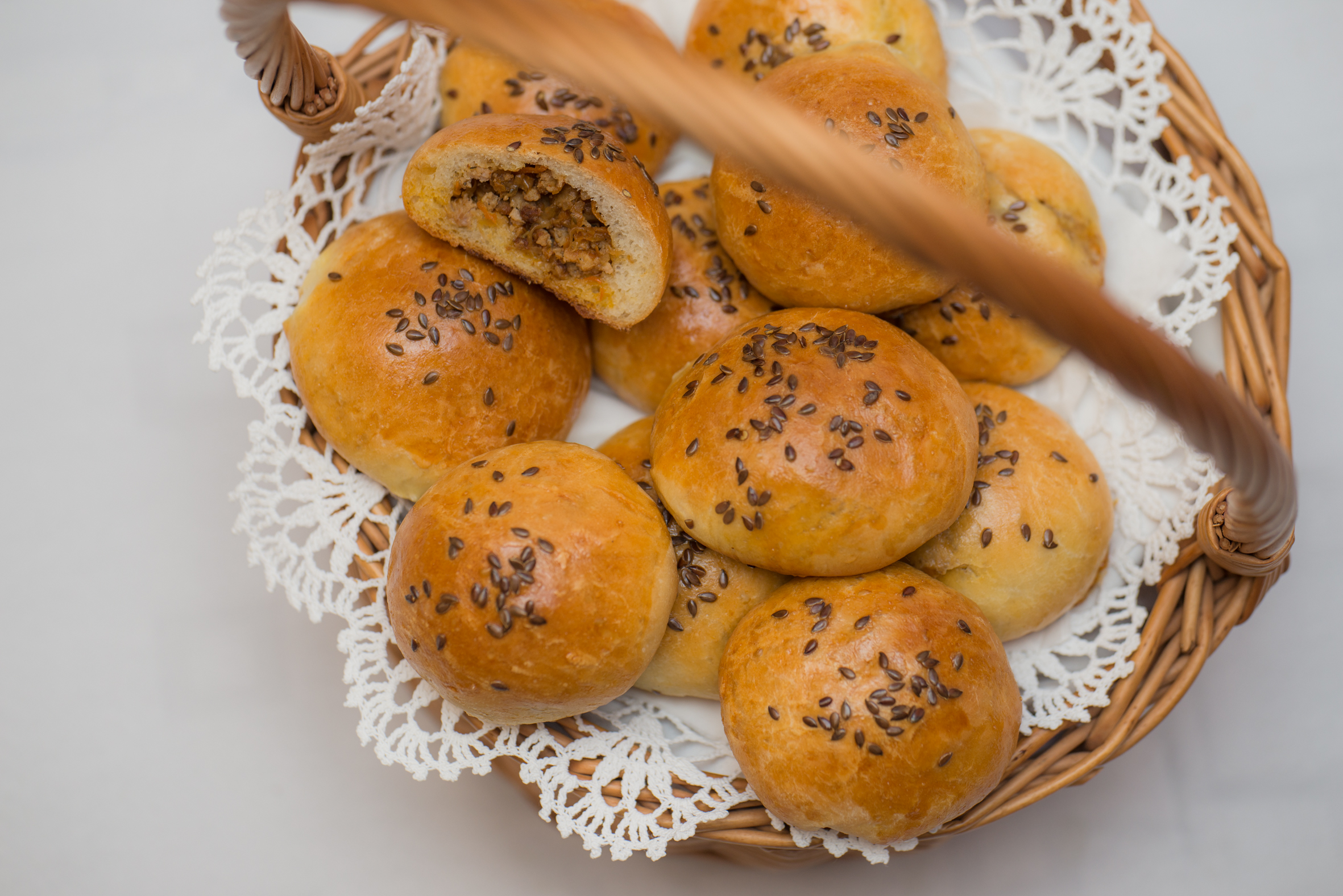 Savory rolls with meat and cabbage